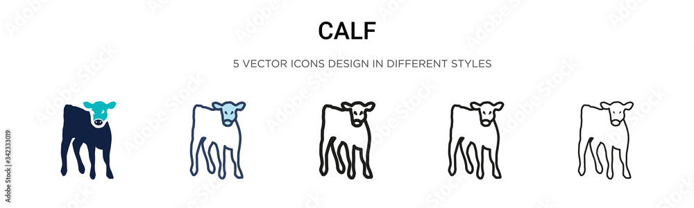 Calf icon in filled, thin line, outline and stroke style. Vector illustration of two colored and black calf vector icons designs can be used for mobile, ui, web