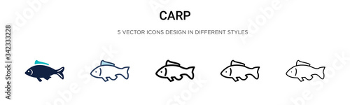Carp icon in filled, thin line, outline and stroke style. Vector illustration of two colored and black carp vector icons designs can be used for mobile, ui, web
