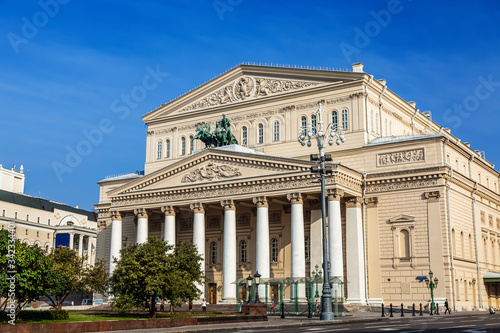 View of the Bolshoi theater on a sunny summer day, Moscow, Russia