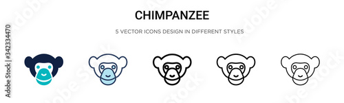 Chimpanzee icon in filled, thin line, outline and stroke style. Vector illustration of two colored and black chimpanzee vector icons designs can be used for mobile, ui, web