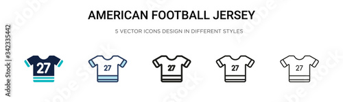 American football jersey icon in filled, thin line, outline and stroke style. Vector illustration of two colored and black american football jersey vector icons designs can be used for mobile, ui, web