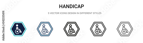 Handicap icon in filled, thin line, outline and stroke style. Vector illustration of two colored and black handicap vector icons designs can be used for mobile, ui, web