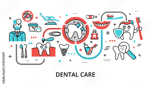 Infographic Dental Care concept, modern flat thin line vector illustration