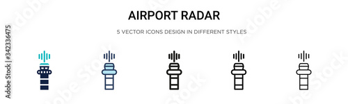 Airport radar icon in filled, thin line, outline and stroke style. Vector illustration of two colored and black airport radar vector icons designs can be used for mobile, ui, web