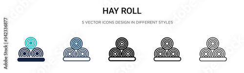Hay roll icon in filled, thin line, outline and stroke style. Vector illustration of two colored and black hay roll vector icons designs can be used for mobile, ui, web