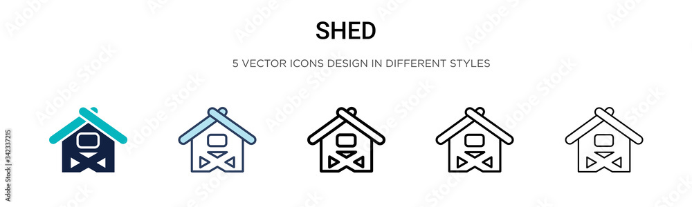 Shed icon in filled, thin line, outline and stroke style. Vector illustration of two colored and black shed vector icons designs can be used for mobile, ui, web - obrazy, fototapety, plakaty 