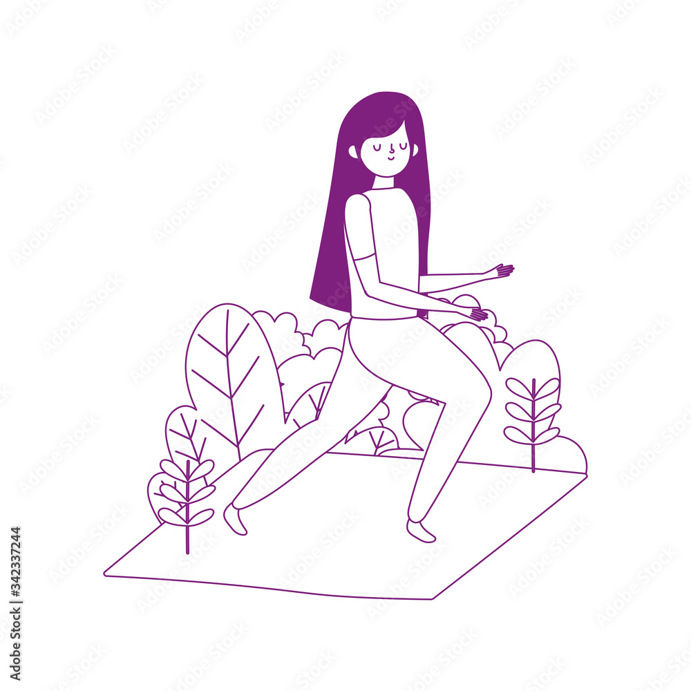 young woman practicing yoga in mat isolated icon white background