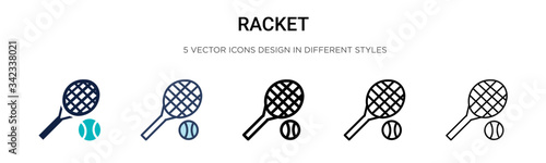 Racket icon in filled, thin line, outline and stroke style. Vector illustration of two colored and black racket vector icons designs can be used for mobile, ui, web