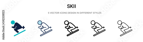 Skii icon in filled  thin line  outline and stroke style. Vector illustration of two colored and black skii vector icons designs can be used for mobile  ui  web