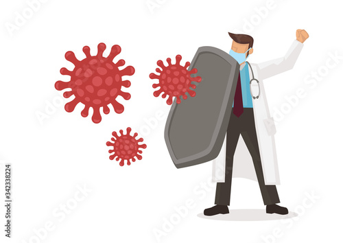 Doctor with a shield protecting against coronavirus. Concept of epidemic or pandemic.