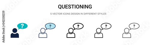 Questioning icon in filled, thin line, outline and stroke style. Vector illustration of two colored and black questioning vector icons designs can be used for mobile, ui, web