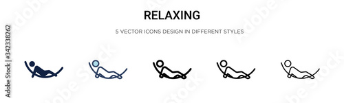 Relaxing icon in filled, thin line, outline and stroke style. Vector illustration of two colored and black relaxing vector icons designs can be used for mobile, ui, web