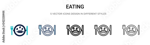 Eating icon in filled, thin line, outline and stroke style. Vector illustration of two colored and black eating vector icons designs can be used for mobile, ui, web