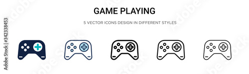 Game playing icon in filled, thin line, outline and stroke style. Vector illustration of two colored and black game playing vector icons designs can be used for mobile, ui, web