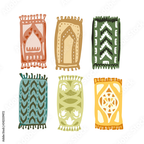 Set of vintage rugs and carpets.