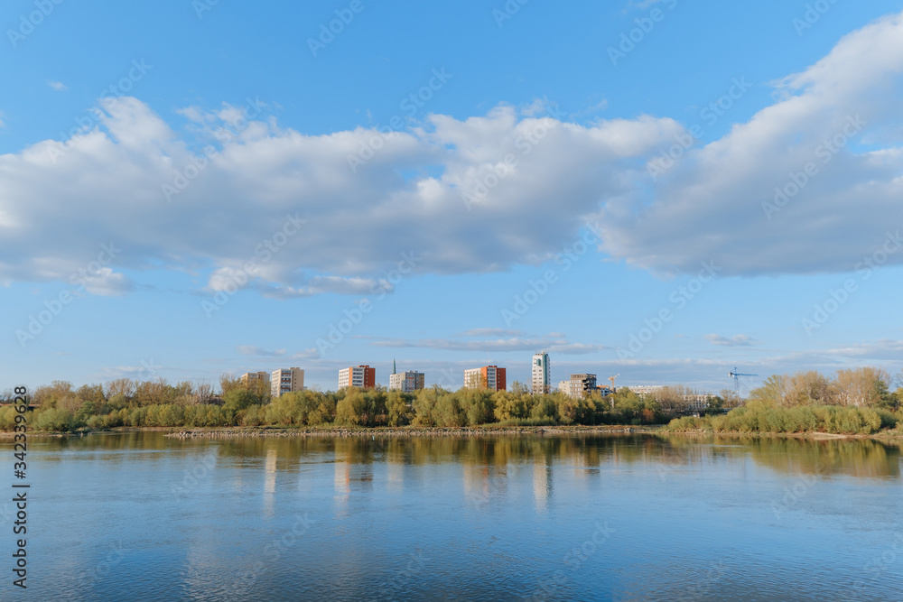Tower apartment buildings by the Vistula River in Praga district in Warsaw, Poland