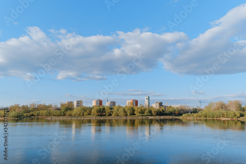 Tower apartment buildings by the Vistula River in Praga district in Warsaw  Poland