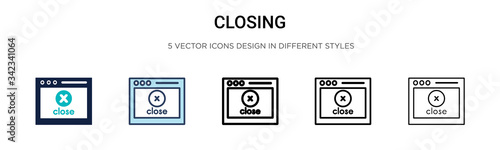 Closing icon in filled, thin line, outline and stroke style. Vector illustration of two colored and black closing vector icons designs can be used for mobile, ui, web