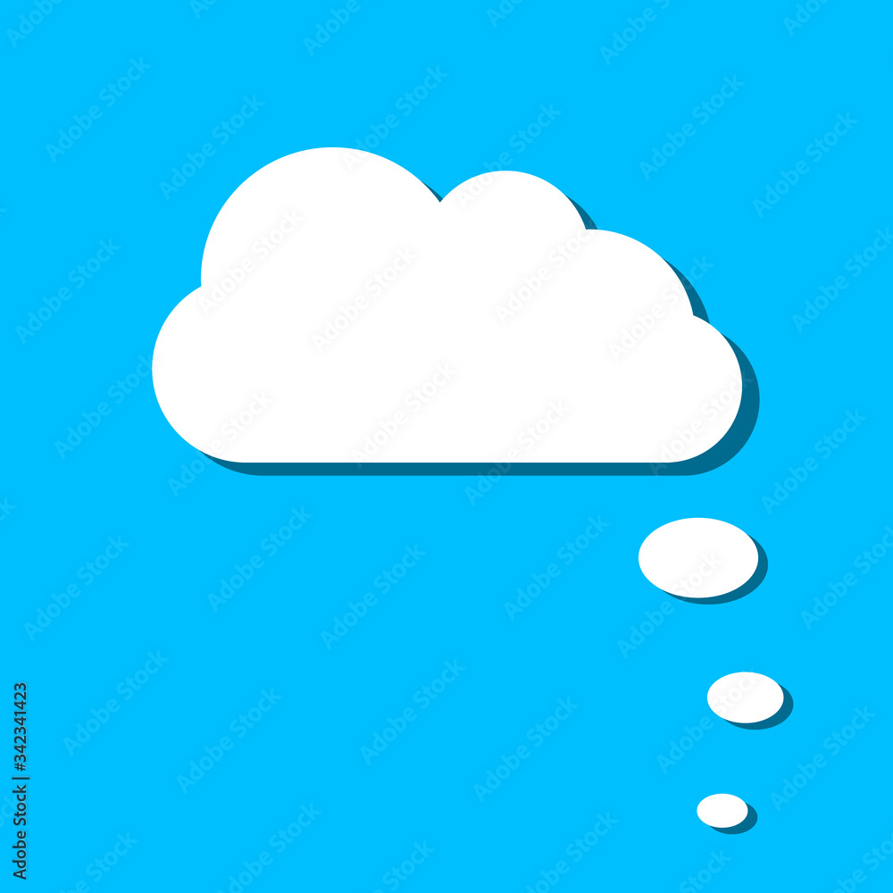 White paper thought bubble on blue background. Cloud speech frame icon. Think balloon silhouette design. Vector illustration. White paper thought bubble on blue background. Cloud speech frame icon. Think balloon silhouette design. Vector illustration.