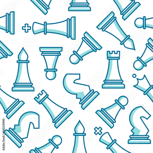Chess seamless pattern. Texture with line chess pieces. Vector line concept.