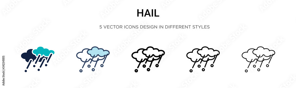 Hail icon in filled, thin line, outline and stroke style. Vector illustration of two colored and black hail vector icons designs can be used for mobile, ui, web - obrazy, fototapety, plakaty 