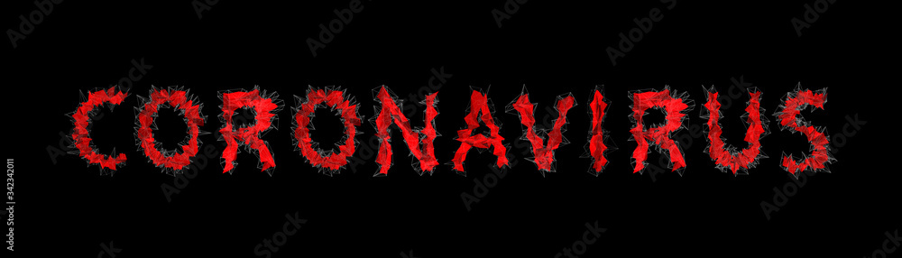 abstract red modern triangular emblem of coronavirus on black geometric background.  Novel corona virus disease 2019-nCoV,  COVID-19