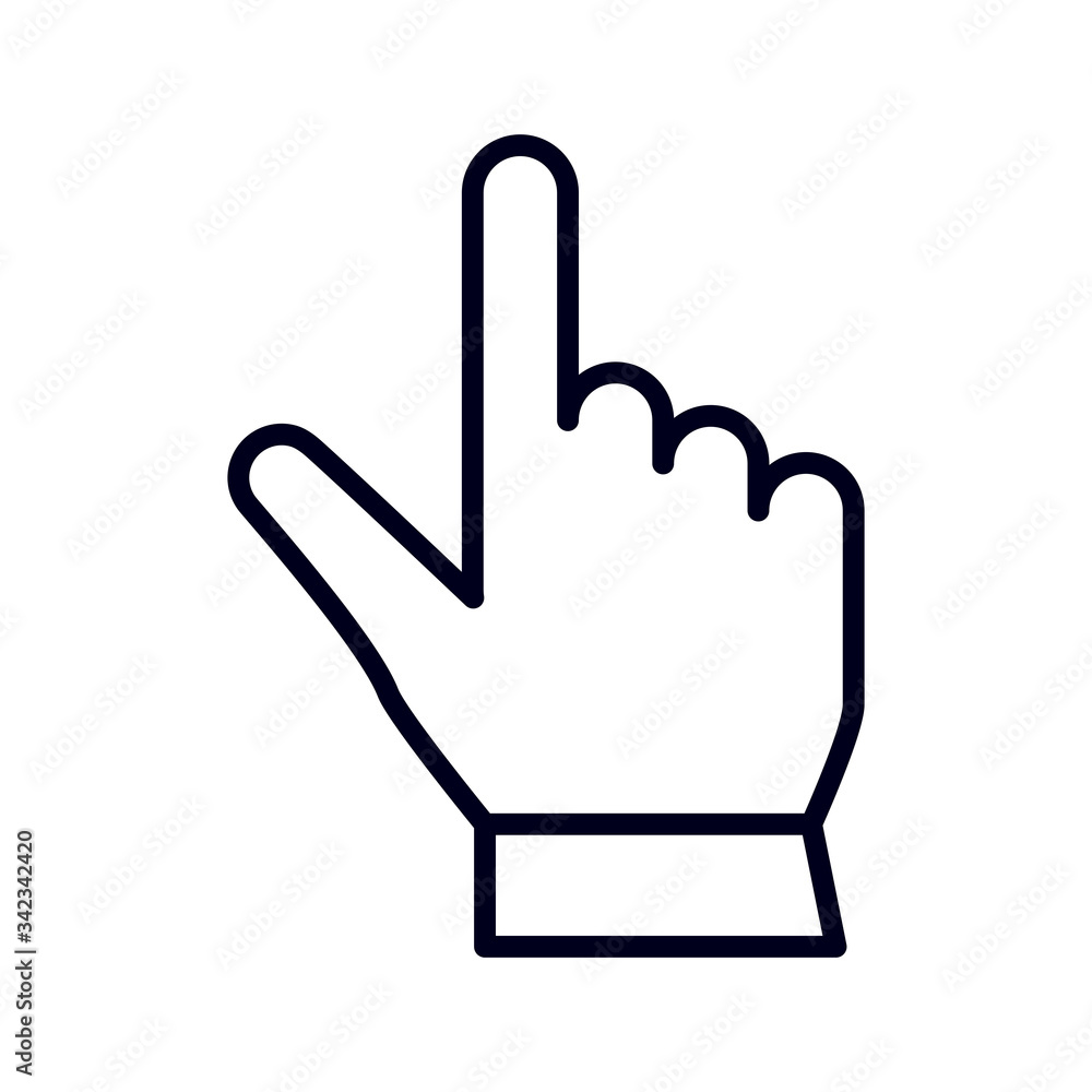 Hand with the index finger pointing up icon on white background. Vector illustration. Clicking finger pointer symbol Hand with the index finger pointing up icon on white background. Vector illustration. Clicking finger pointer symbol