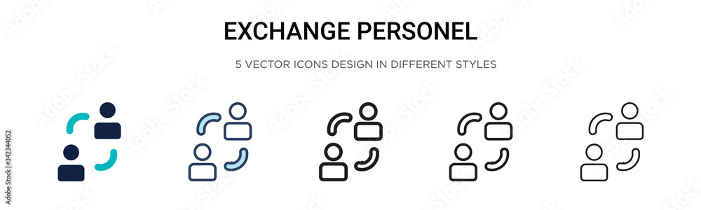 Exchange personel icon in filled, thin line, outline and stroke style. Vector illustration of two colored and black exchange personel vector icons designs can be used for mobile, ui, web - obrazy, fototapety, plakaty 