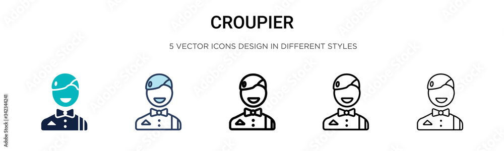 Croupier icon in filled, thin line, outline and stroke style. Vector illustration of two colored and black croupier vector icons designs can be used for mobile, ui, web