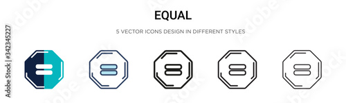 Equal icon in filled, thin line, outline and stroke style. Vector illustration of two colored and black equal vector icons designs can be used for mobile, ui, web