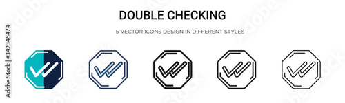 Double checking icon in filled, thin line, outline and stroke style. Vector illustration of two colored and black double checking vector icons designs can be used for mobile, ui, web