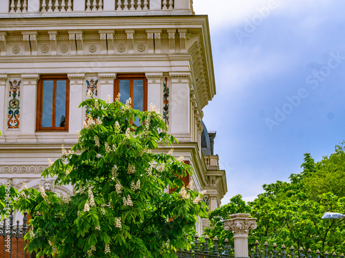 Madrid / Spain-04/19/20 Rear view of the Ministry of Agriculture, Fisheries and Food of Spain in Madrid from the Cuesta de Moyano