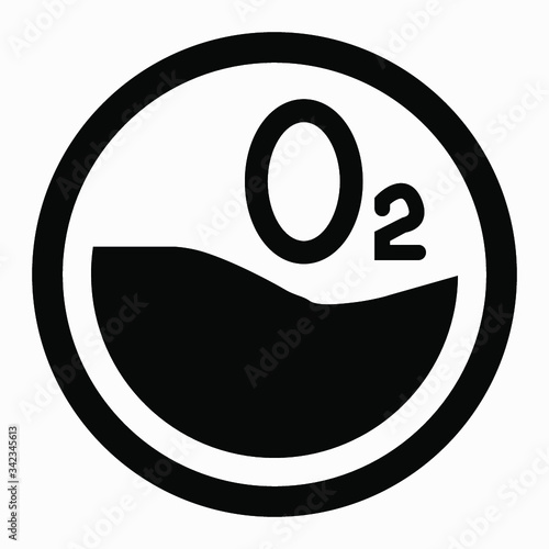 The oxygen formula is O2. Vector dark triangular symbol. Vector icon.
