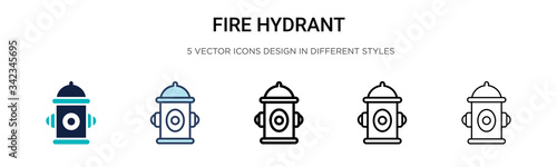 Fire hydrant icon in filled, thin line, outline and stroke style. Vector illustration of two colored and black fire hydrant vector icons designs can be used for mobile, ui, web