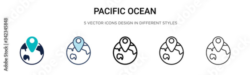 Pacific ocean icon in filled, thin line, outline and stroke style. Vector illustration of two colored and black pacific ocean vector icons designs can be used for mobile, ui, web
