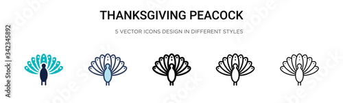Thanksgiving peacock icon in filled, thin line, outline and stroke style. Vector illustration of two colored and black thanksgiving peacock vector icons designs can be used for mobile, ui, web