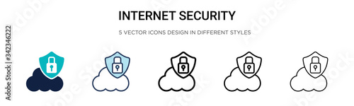 Internet security icon in filled, thin line, outline and stroke style. Vector illustration of two colored and black internet security vector icons designs can be used for mobile, ui, web