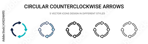 Circular counterclockwise arrows icon in filled, thin line, outline and stroke style. Vector illustration of two colored and black circular counterclockwise arrows vector icons designs can be used