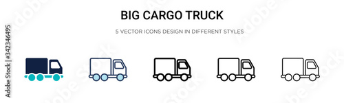 Big cargo truck icon in filled, thin line, outline and stroke style. Vector illustration of two colored and black big cargo truck vector icons designs can be used for mobile, ui, web