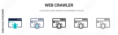Web crawler icon in filled, thin line, outline and stroke style. Vector illustration of two colored and black web crawler vector icons designs can be used for mobile, ui, web photo