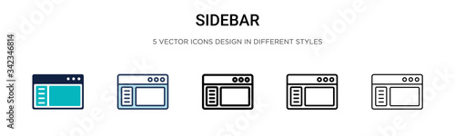Sidebar icon in filled, thin line, outline and stroke style. Vector illustration of two colored and black sidebar vector icons designs can be used for mobile, ui, web