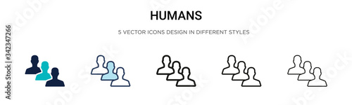 Humans icon in filled, thin line, outline and stroke style. Vector illustration of two colored and black humans vector icons designs can be used for mobile, ui, web