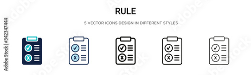 Rule icon in filled, thin line, outline and stroke style. Vector illustration of two colored and black rule vector icons designs can be used for mobile, ui, web photo