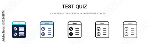 Test quiz icon in filled, thin line, outline and stroke style. Vector illustration of two colored and black test quiz vector icons designs can be used for mobile, ui, web photo