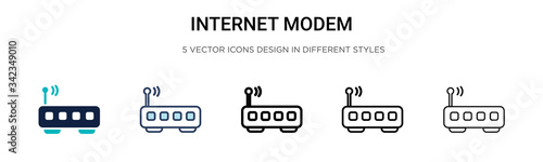 Internet modem icon in filled, thin line, outline and stroke style. Vector illustration of two colored and black internet modem vector icons designs can be used for mobile, ui, web
