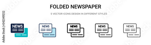Folded newspaper icon in filled, thin line, outline and stroke style. Vector illustration of two colored and black folded newspaper vector icons designs can be used for mobile, ui, web photo
