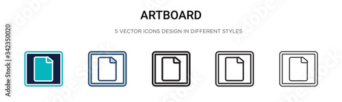 Artboard icon in filled, thin line, outline and stroke style. Vector illustration of two colored and black artboard vector icons designs can be used for mobile, ui, web