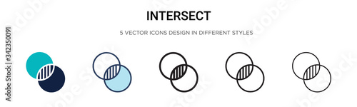 Intersect icon in filled, thin line, outline and stroke style. Vector illustration of two colored and black intersect vector icons designs can be used for mobile, ui, web