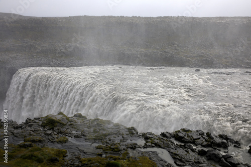 Iceland - August 30, 2017: Dettifoss the most powerful waterfall in Iceland and in the whole Europe, Iceland, Europe