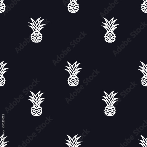 Pineapple Icon Line art Black background Seamless pattern